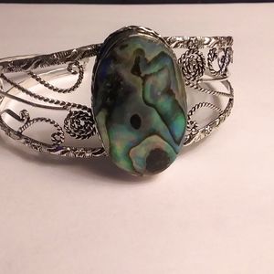 Stunning 925 Sterling Silver Abalone Cuff Bracelet